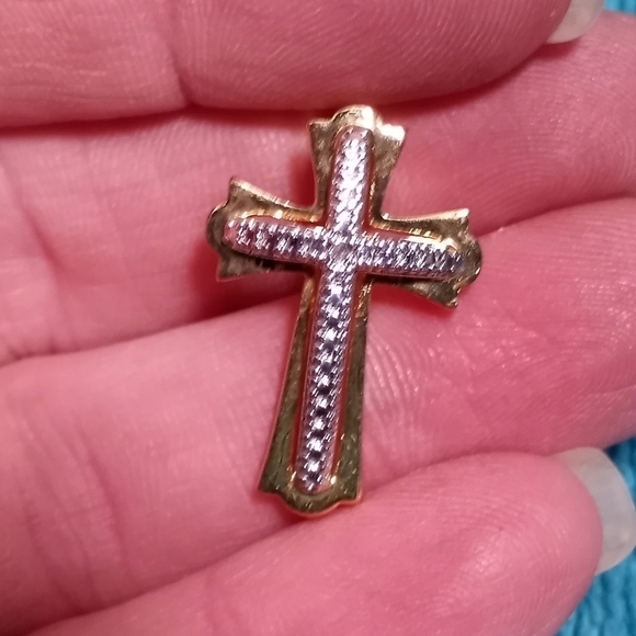 Goldtone and Silvertone Cz Cross Pendant Christian Religious Vintage - Picture 1 of 4